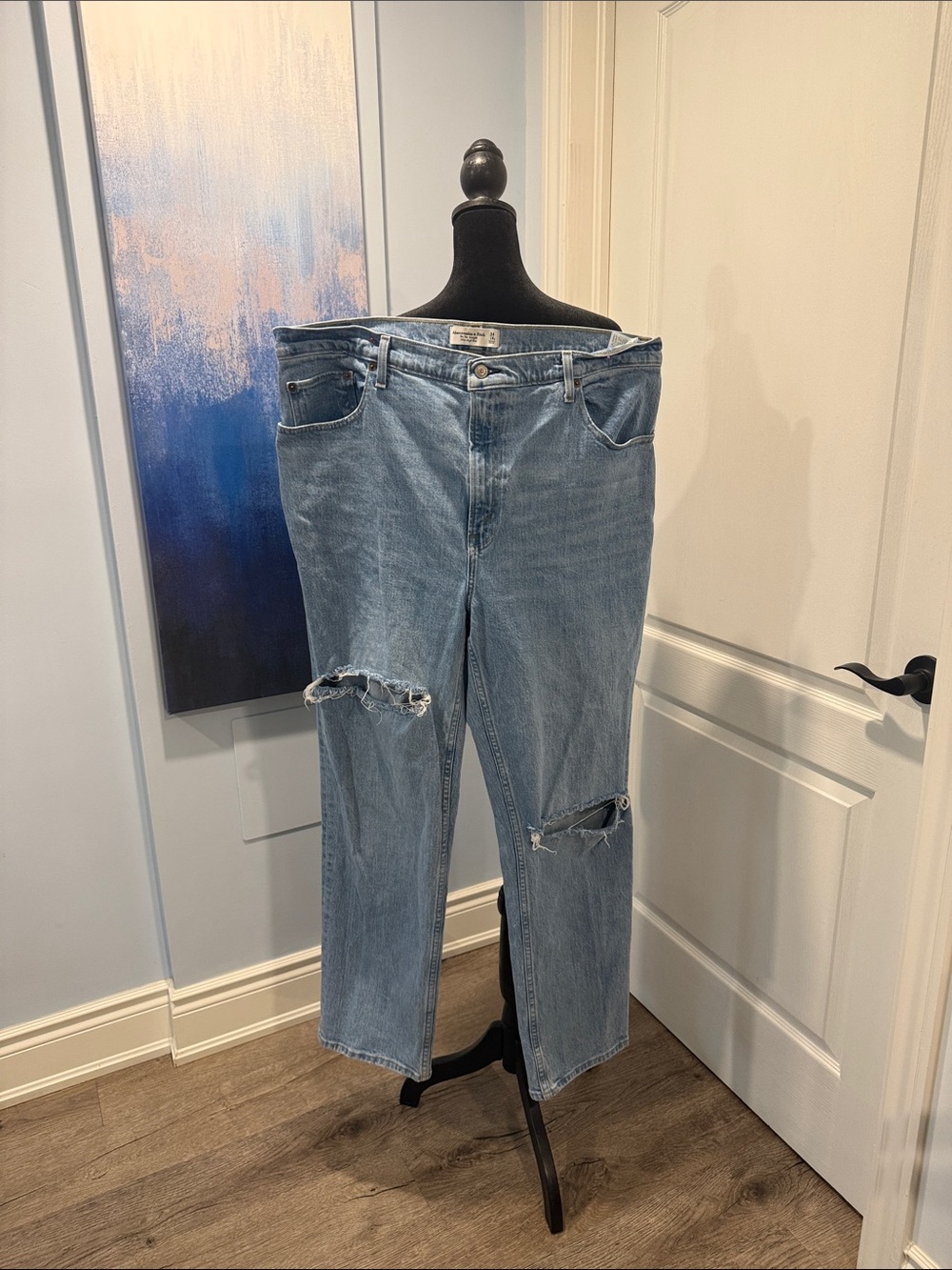 Abercrombie & Fitch Light Blue Distressed Straight-Leg Jeans